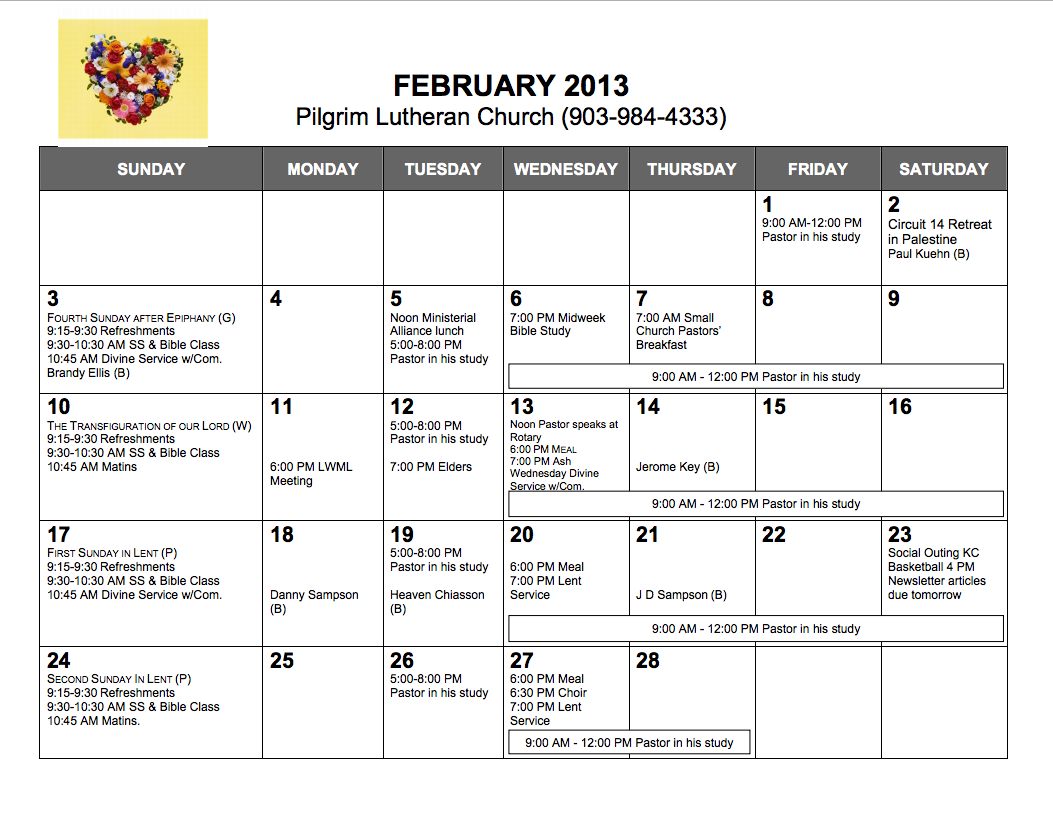 Feb 2013 Calendar